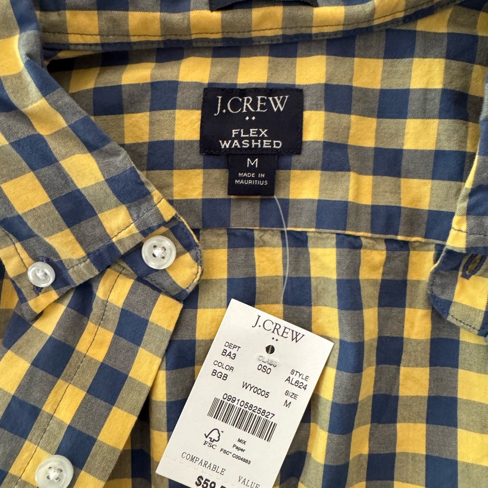 J. Crew Men's Blue and Yellow Plaid Shirt